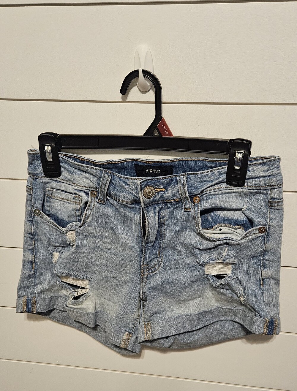 AERO Light Blue Distressed Denim Jean Shorts for Women